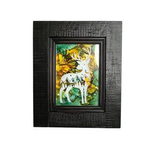 Homemade Christmas Themed Black Picture Frame Deer Design 5 X 7